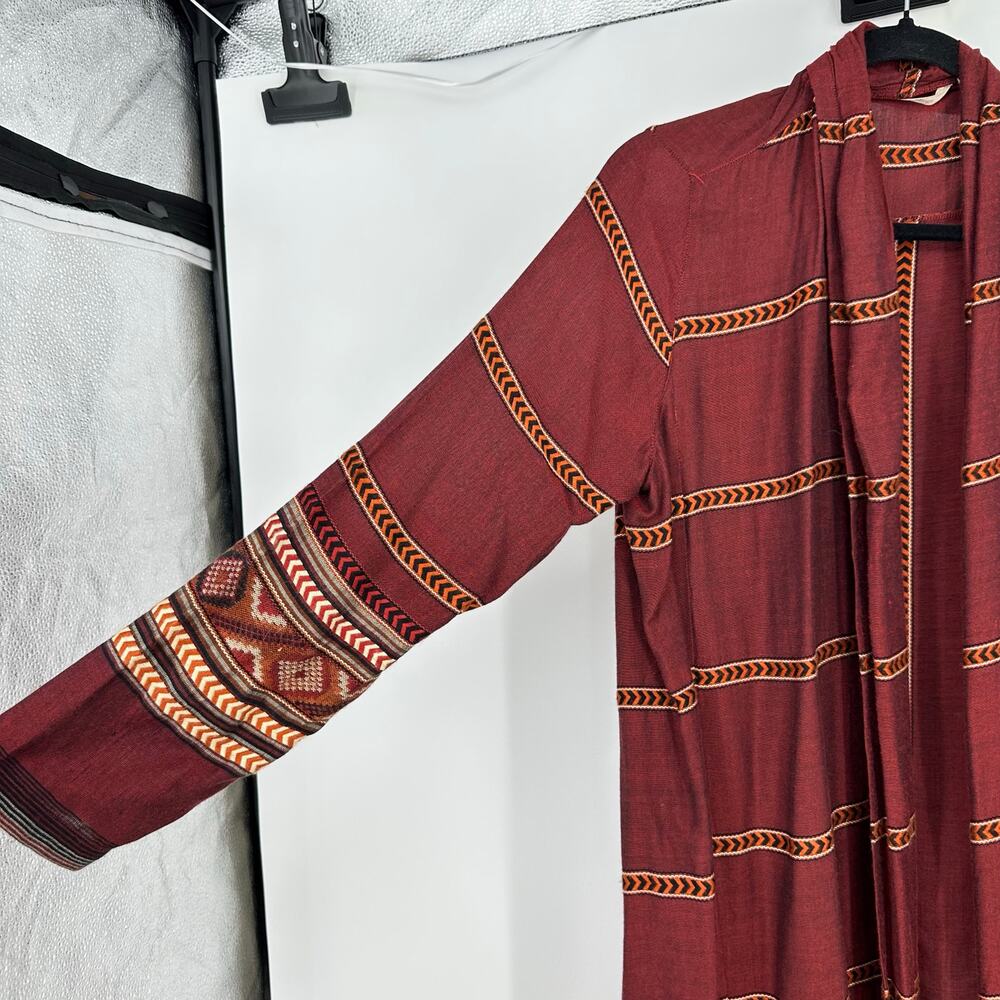Soft Surroundings Womens Duster Cardigan Size S Long Sleeve Aztec Clay Red Boho - Picture 6 of 8